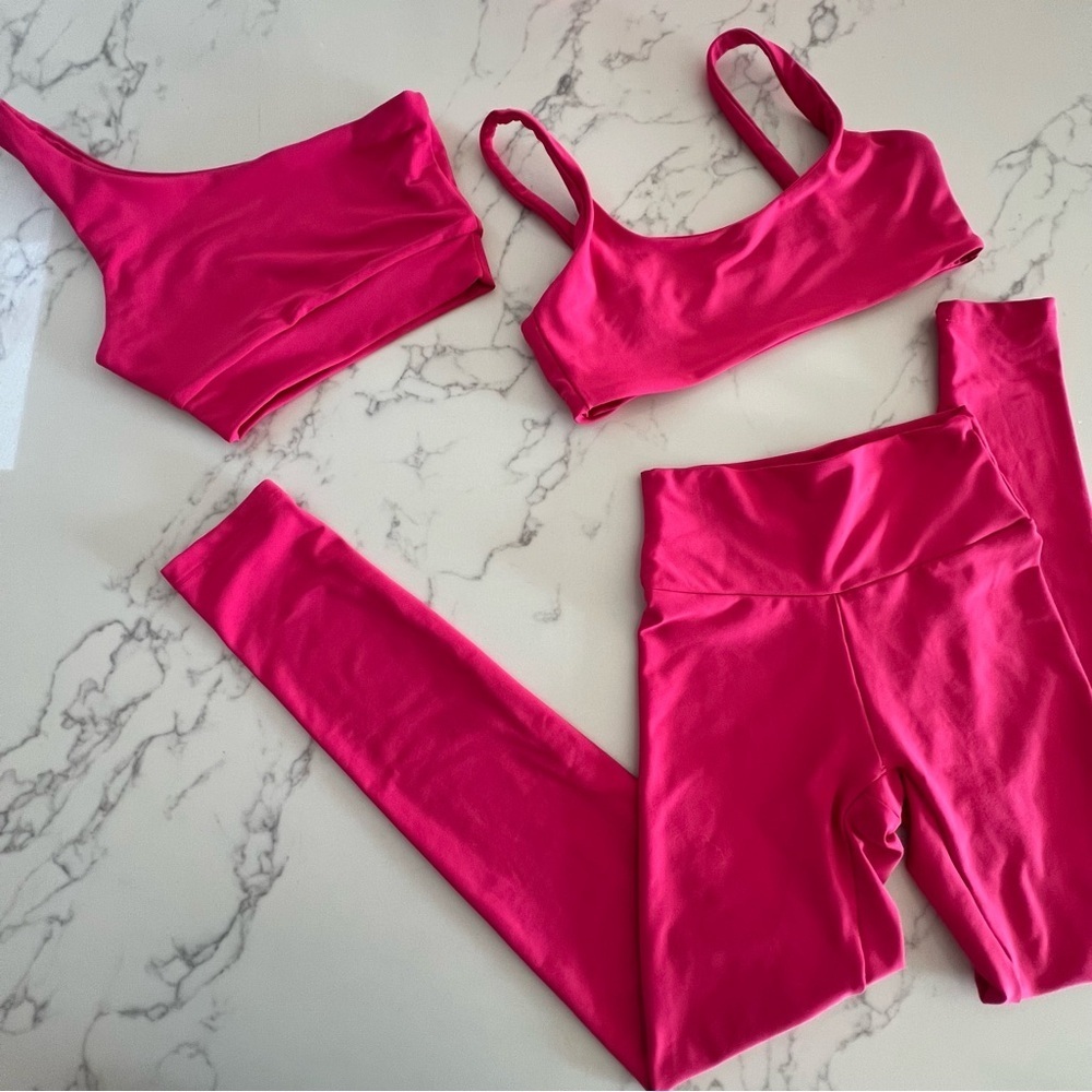 Skatie Hot Pink Activewear Set - High Waist Leggings & Crop Tops
